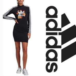Adidas Originals x HER Studio London black long-sleeve floral bodycon dress